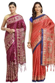 Multicolor printed art silk saree with blouse
