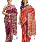 Multicolor printed art silk saree with blouse