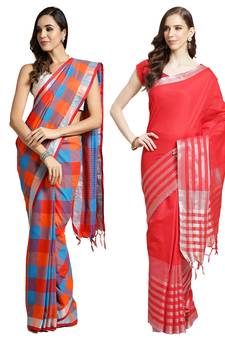 Multicolor woven blended cotton saree with blouse