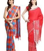 Multicolor woven blended cotton saree with blouse