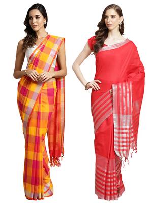 Multicolor woven blended cotton saree with blouse 1
