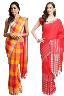 Multicolor woven blended cotton saree with blouse