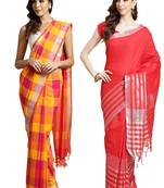 Multicolor woven blended cotton saree with blouse