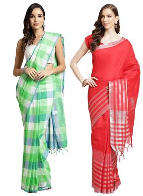 Multicolor woven blended cotton saree with blouse 1
