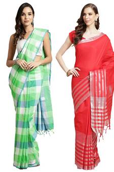 Multicolor woven blended cotton saree with blouse