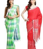 Multicolor woven blended cotton saree with blouse