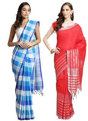 Multicolor woven blended cotton saree with blouse 1