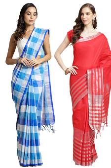 Multicolor woven blended cotton saree with blouse