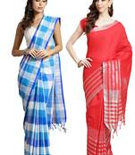 Multicolor woven blended cotton saree with blouse