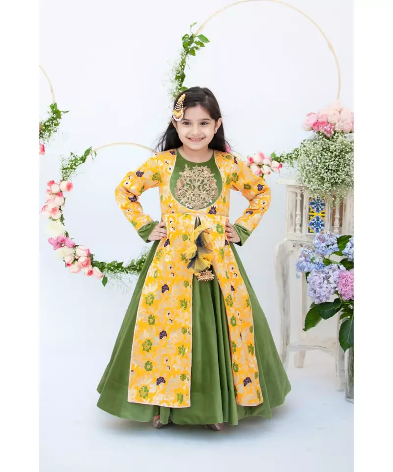 Yellow Brocade and Velvet Anarkali