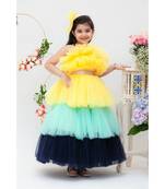 Yellow Aqua and Blue Frill Gown