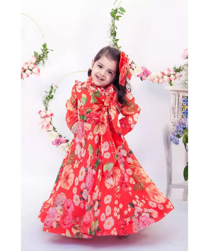 Red floral Gown