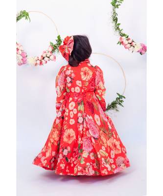 Red printed full length ethnic dress with dupatta 3