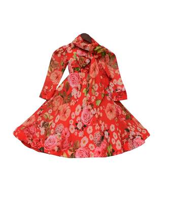 Red printed full length ethnic dress with dupatta 1