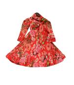 Red printed full length ethnic dress with dupatta