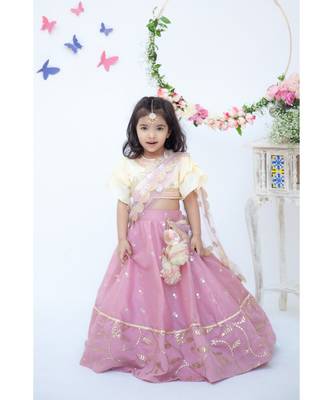 Purple Chanderi Lehenga with Yellow Choli and Pink Dupatta 1
