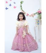 Purple Chanderi Lehenga with Yellow Choli and Pink Dupatta