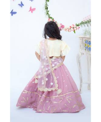 Purple Chanderi Lehenga with Yellow Choli and Pink Dupatta 2