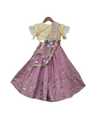 Purple Chanderi Lehenga with Yellow Choli and Pink Dupatta 3