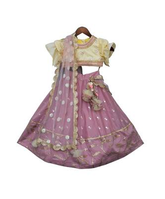 Purple Chanderi Lehenga with Yellow Choli and Pink Dupatta 4