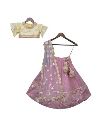 Purple Chanderi Lehenga with Yellow Choli and Pink Dupatta 5