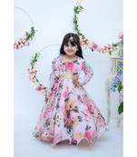 Pastel Peach Floral Print Anarkali