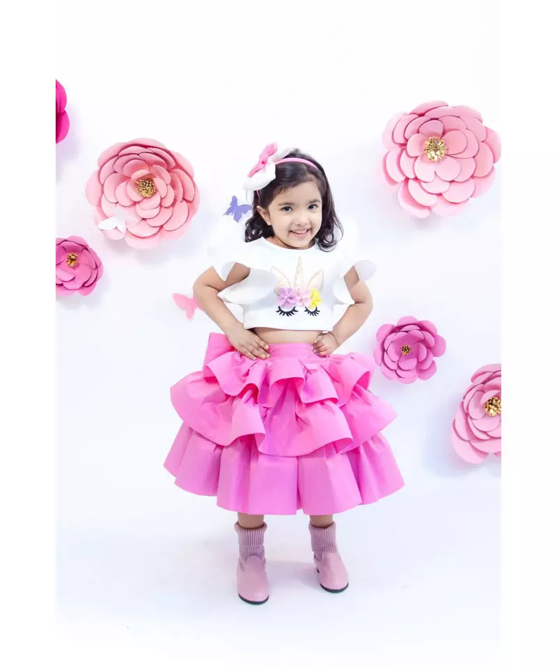Off White Unicorn Top with Pink Skirt