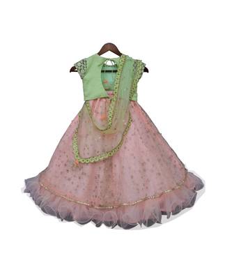 Green Embroidery Choli with Peach Boti Lehenga 5