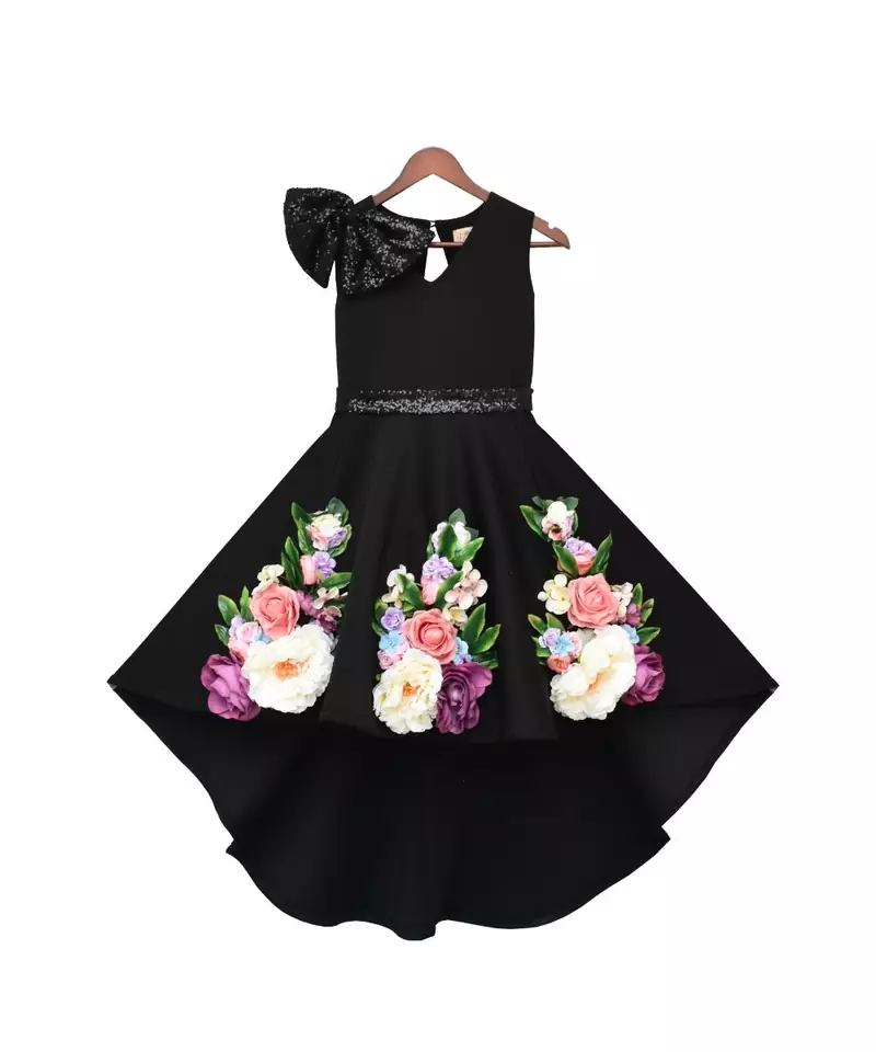 Black Lycra Flower Dress