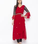 Red embroidered georgette party-wear-Kurti