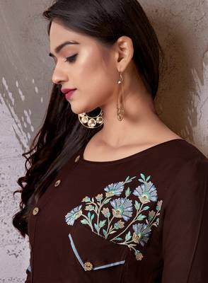Brown embroidered rayon long-kurtis 2