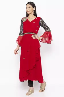 Red embroidered georgette party-wear-Kurti