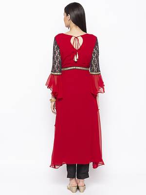Red embroidered georgette party-wear-Kurti 4