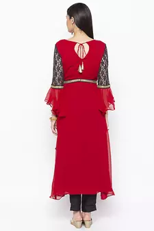 Red embroidered georgette party-wear-Kurti