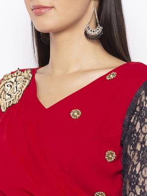 Red embroidered georgette party-wear-Kurti 5