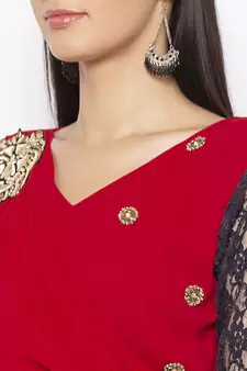 Red embroidered georgette party-wear-Kurti