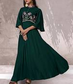Green embroidered rayon long-kurtis