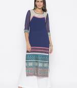 Dark-navy-blue printed crepe party-wear-Kurti