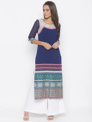 Dark-navy-blue printed crepe party-wear-Kurti 2