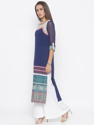 Dark-navy-blue printed crepe party-wear-Kurti 3