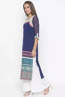Dark-navy-blue printed crepe party-wear-Kurti