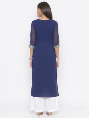 Dark-navy-blue printed crepe party-wear-Kurti 4