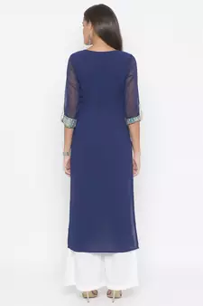 Dark-navy-blue printed crepe party-wear-Kurti