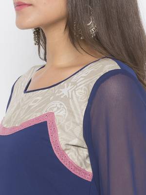 Dark-navy-blue printed crepe party-wear-Kurti 5