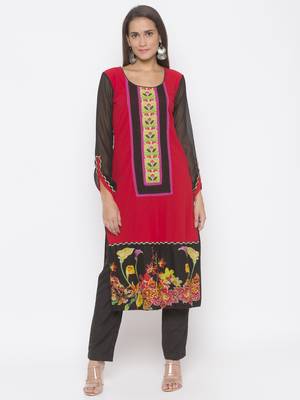 Red embroidered crepe party-wear-Kurti 1