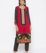 Red embroidered crepe party-wear-Kurti