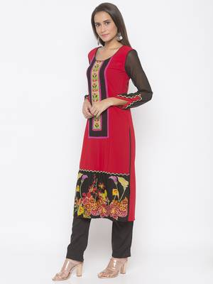 Red embroidered crepe party-wear-Kurti 3