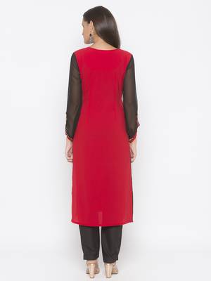 Red embroidered crepe party-wear-Kurti 4