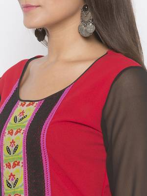 Red embroidered crepe party-wear-Kurti 5