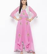 Baby-pink embroidered georgette party-wear-Kurti